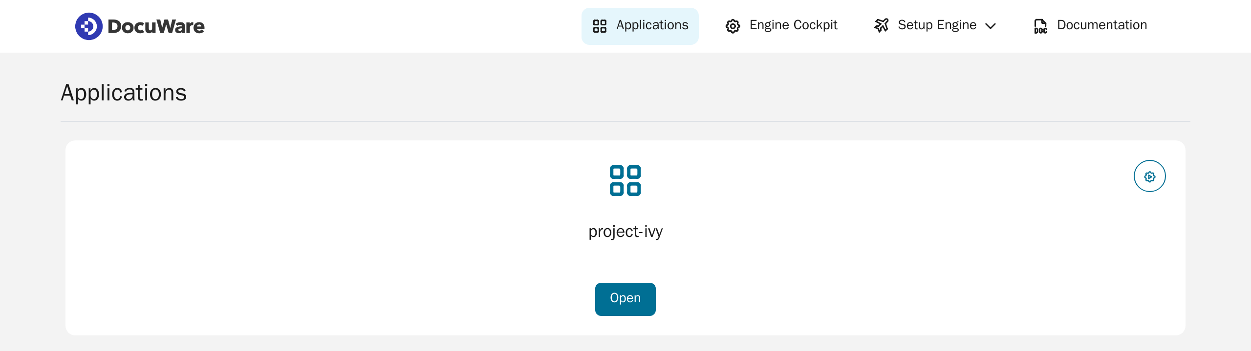 The engine start page showing one application tile named project-ivy